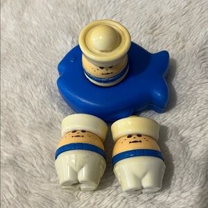 Vintage Little Tikes Toddle Tots Chunky People Navy Sailor Boy Toy 3 fish boat